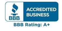 A bbb rating logo for an accredited business.